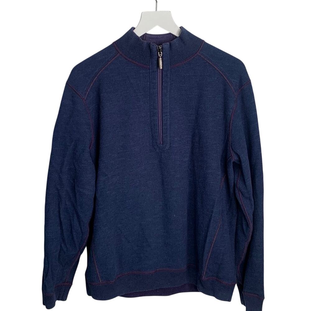 Tommy Bahama Men’s Reversible 1/4 Zip Navy Plum Pullover Sweater M-019 Sz L